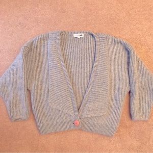 Mohair Wool Cardigan Sweater Size S Oversized Light Grey Chunky Quiet Luxury